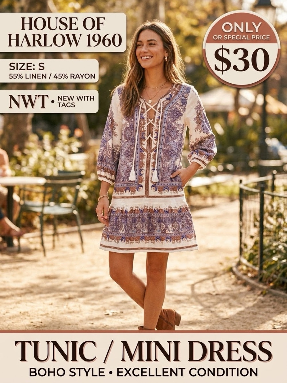Sz S NWT House of Harlow 1960 Woman’s Boho Dress / Tunic